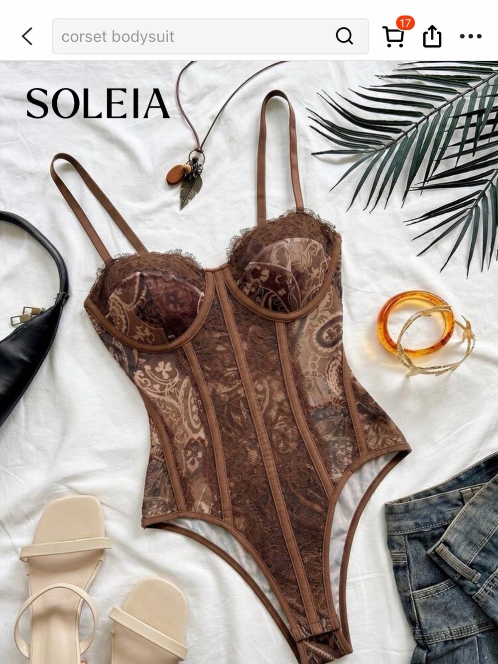 Brown Paisley Lace Corset Bodysuit Medium